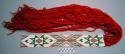 Beaded sash with long wool fringe geomertic design in red, white, green, turquoi