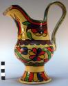 Pottery pitcher, painted with multicolor floaral design (modern)