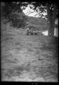 Man sitting on bench along shoreline