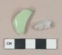 White porcelain vesel body fragments, white paste, 1 fragment painted green