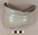 Gray undecorated salt glazed stoneware vessel rim , likely jar, gray paste, dark brown interior