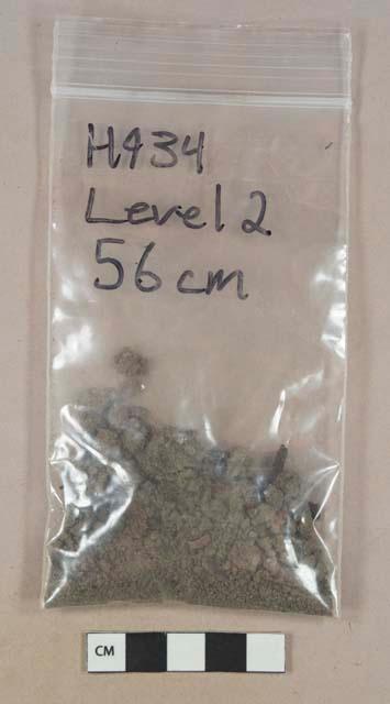 Soil sample collected for flotation, sandy silty loam with charcoal inclusions, munsel color 10YR 5/2 grayish brown