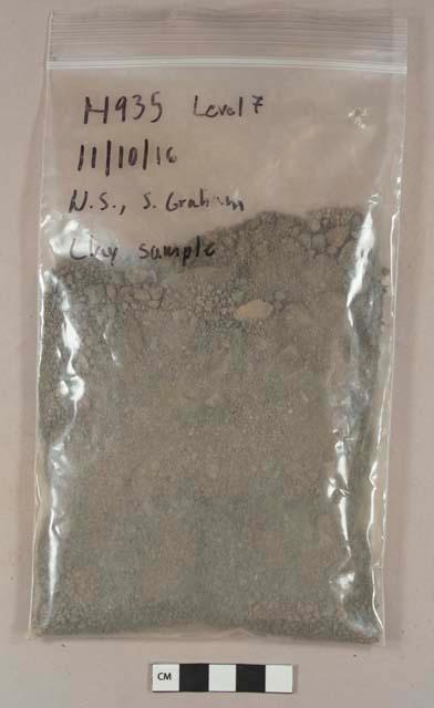 Soil sample collected for flotation, sandy silty loam, munsel color 10YR 5/1 gray