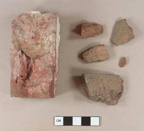 Red brick fragments, 1 fragment with adhered mortar