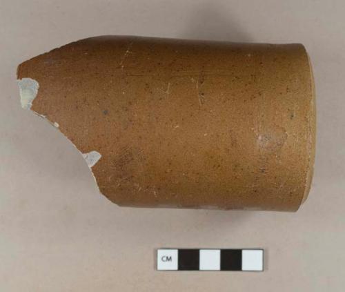 Stoneware, salt glazed, brown; base sherd; buff-bodied, possible ink master/bottle