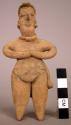 Ceramic figurine, standing figure, hand-modelled, filleted appliques for dress d