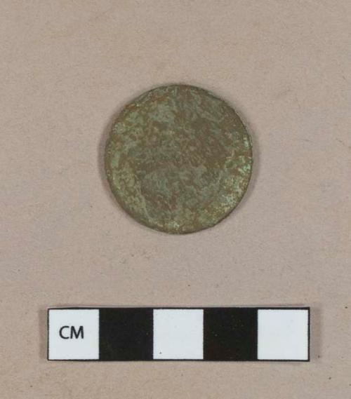 Copper alloy coin; obverse dated 18#7; reverse "United States of America"