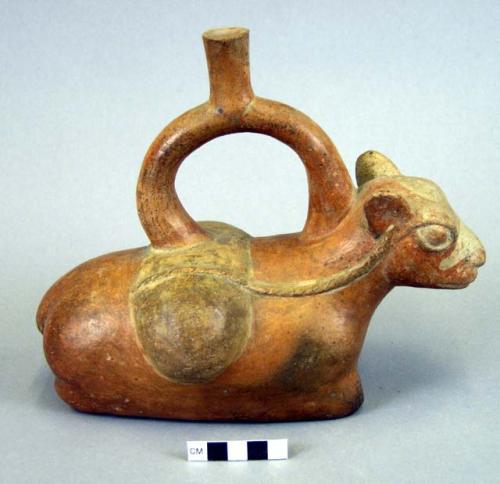 Brown slipped Mochica stirrup vessel