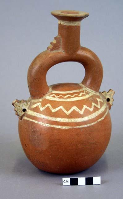 Jar, stirrup spout; white on buff