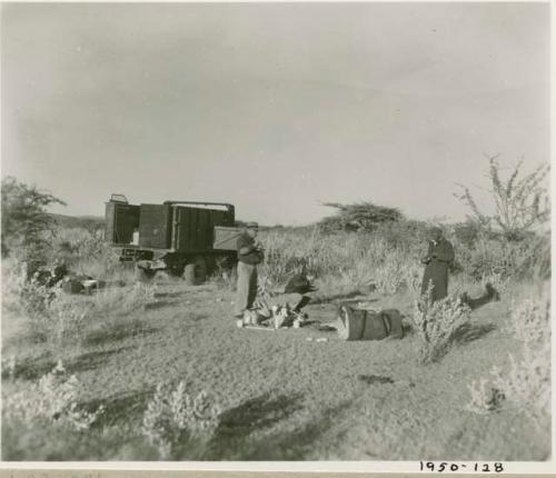 John Marshall, Edward Hartley and Laurence Marshall in the expedition camp