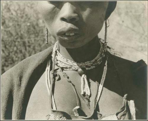 !Ungka wearing necklaces, close-up (print is a cropped image)