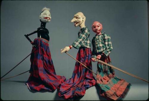 UCLA collection: Semar, Petruk and Bagong golek puppets