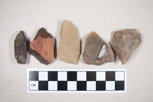 Chipped stone, burins?, tan, gray, or brown, some cortex