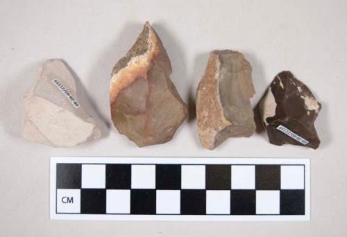 Chipped stone, flint burins, some with cortex