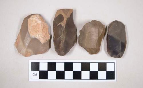 Chipped stone, flint scrapers, some with cortex, one with possible serrated edge