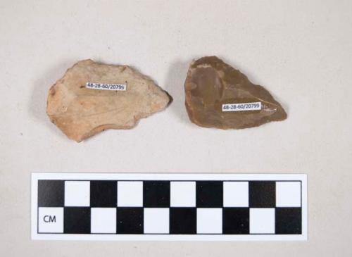 Chipped stone, flint edged tools, possible points, one with a notch