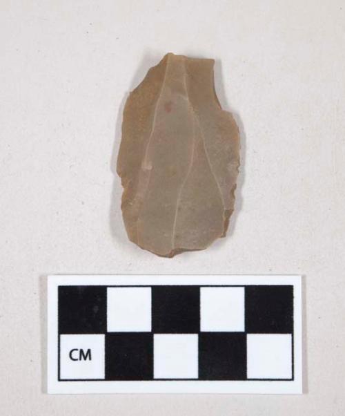 Chipped stone, flint scraper, possibly reworked from broken projectile point, possibly stemmed