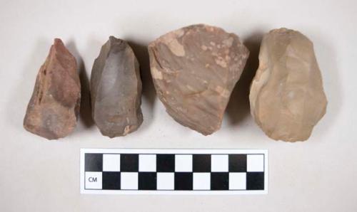 Chipped stone, flint cores, some with cortex