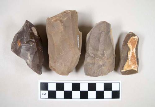 Chipped stone, flint cores, some with cortex