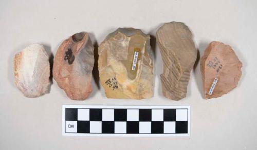 Chipped stone, flint scrapers, some with cortex, one with possible serration