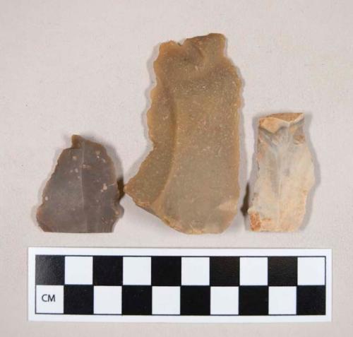 Chipped stone, flint blades, with notch, one with cortex