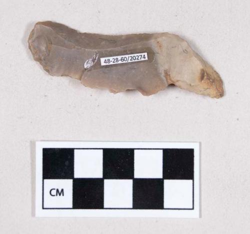 Chipped stone, flint edged tool, possible biface, possible serration on one edge