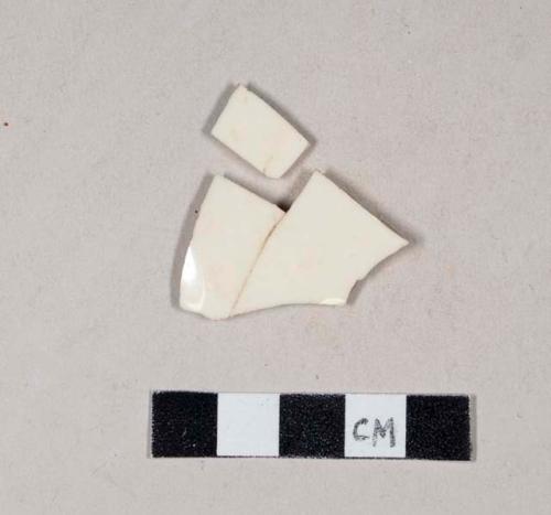 Undecorated English porcelain body sherds, one is 2 sherds cross mended with glue, all sherds cross mend