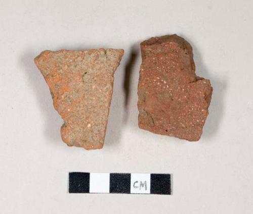 Redware roof tile fragments, with nail holes