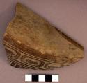 1 of 2 large black rim potsherds-incised with background cut away