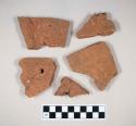 Redware roof tile fragments, with nail holes