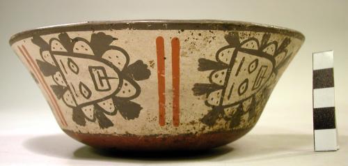 Bowl painted with mask motifs