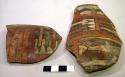 Three fragments of vase with polychrome painting