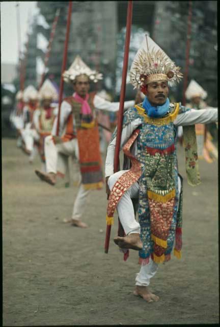 Baris gede dancers for Purnama at Pura Batur