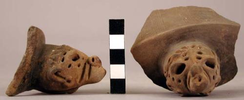 2 modelled feet of chocolate-colored pottery tripod bowl