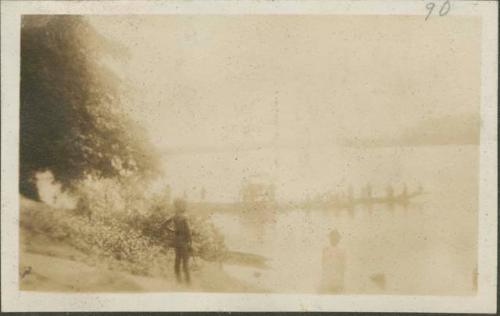 Party getting their truck across Ubangi River on improvised ferry