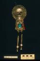Bolo tie of Sunface figure set with coral and turquoise