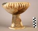 Pottery fruteria - bowl on pedestal base with serrated shoulder