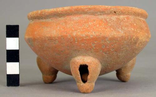 Pottery dish, tripod, plain, legs with plain clay balls