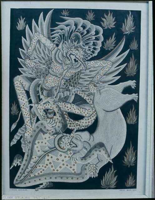 "Garuda seizing elephant and tortoise" by J. Made Gerieje