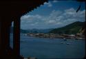 View of water and shoreline from underneath shelter