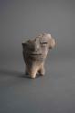 Ceramic partial effigy vase, molded human face, 3 conical legs, broken.