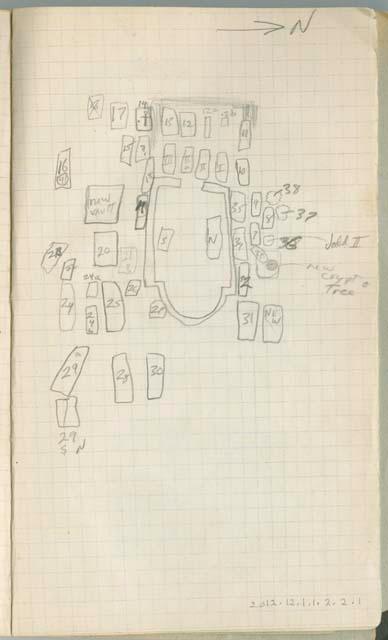 Sketch of graves, crypts from notebook II