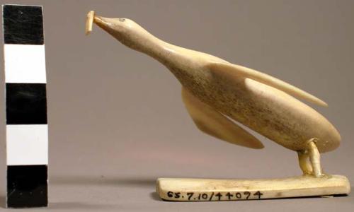 Ivory carving - ivory loon with wings open, fish in its mouth