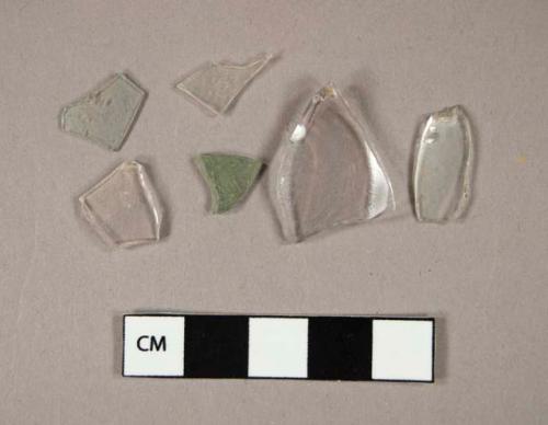 Glass, curved, clear (3), aqua (3), fragments