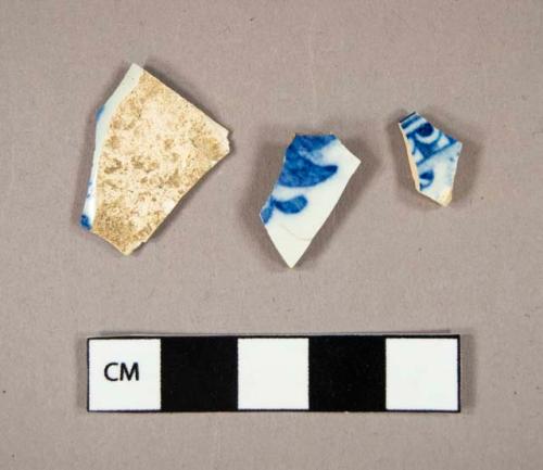 Ceramic, earthenware, pearlware, blue transfer print, rim and body sherds