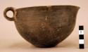 Deep pottery bowl with handle - graphite finish