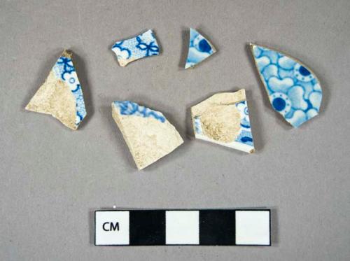 Ceramic, refined earthenware, blue transfer print whiteware body and rim sherds