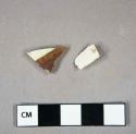 Ceramic, stoneware, smooth bodied, brown and white, body sherd (1); earthenware, whiteware, body sherd (1)