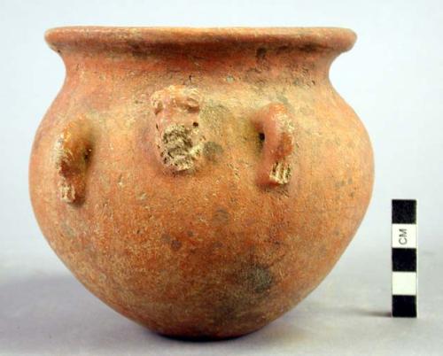 Red Ware bowl with two projecting heads and arms