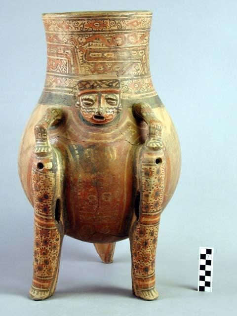 Large Pataky Polychrome pottery tripod jar